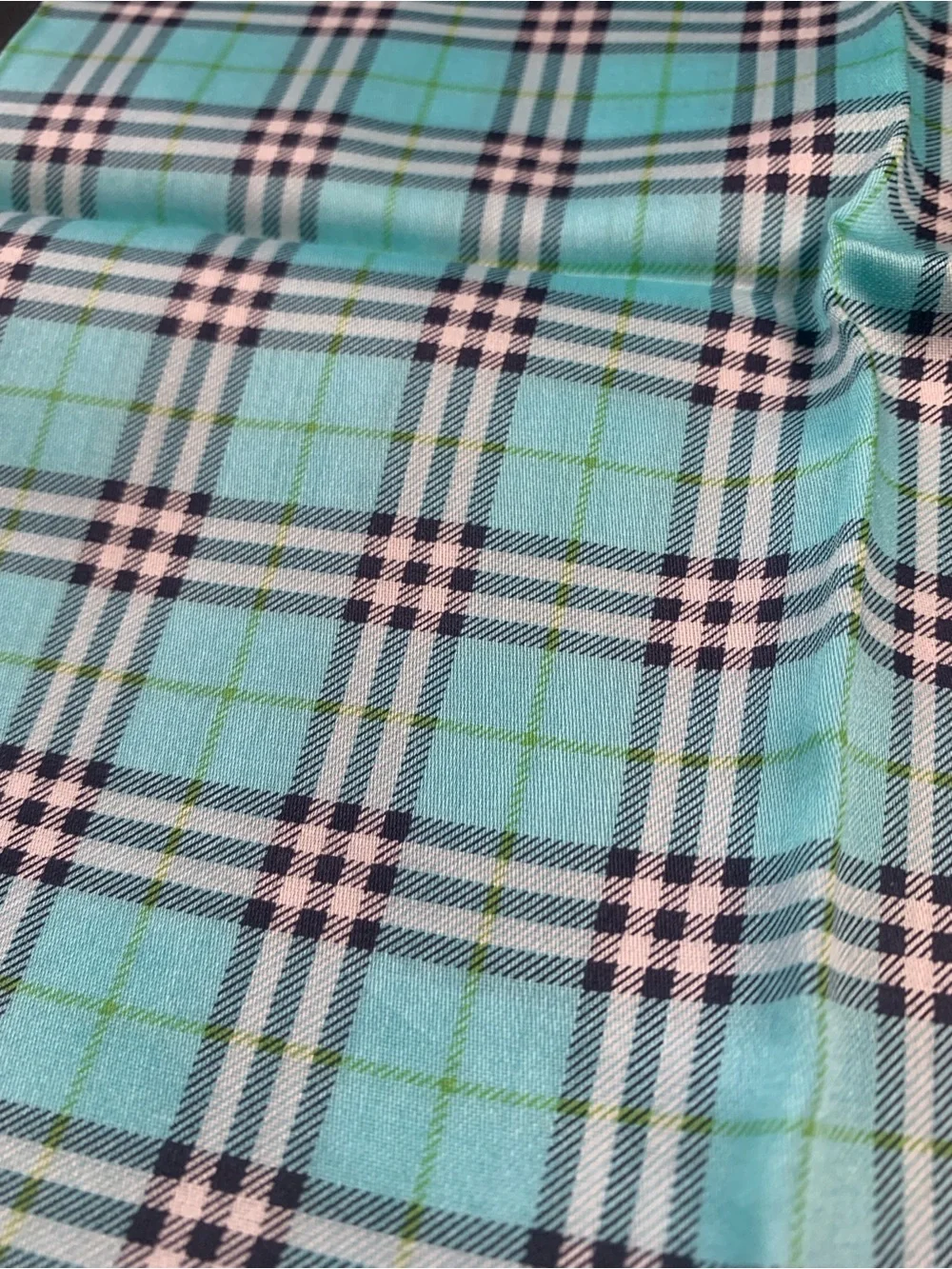 Burberry Plaid Handkerchief in Aqua Blue and Navy Trim